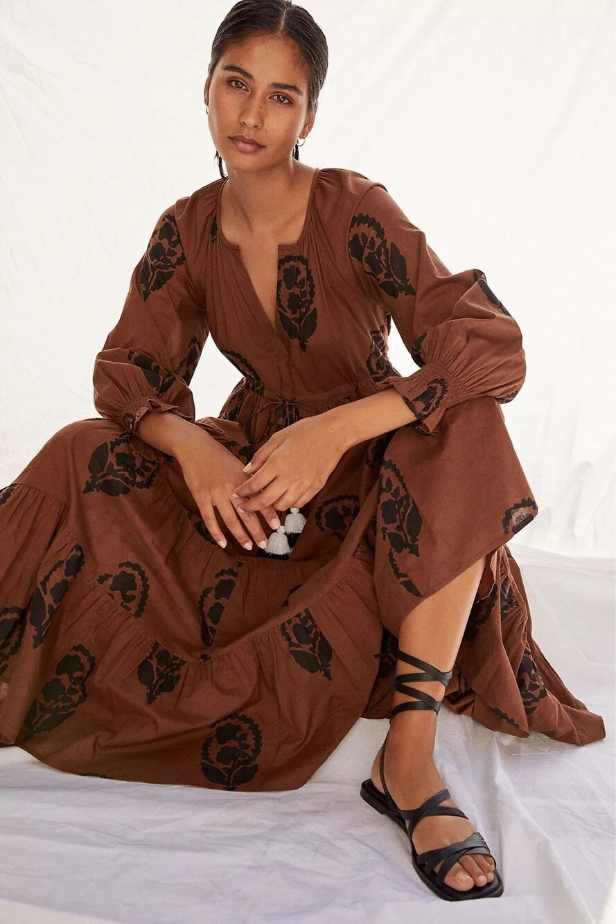 NWT❤️Anthropologie Omika Tiered Midi Dress szL